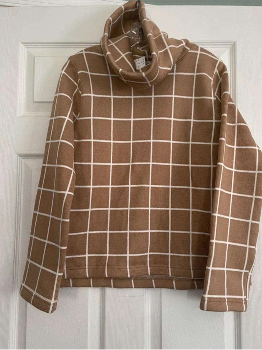 J. Crew Camel and White Grid Turtleneck Sweater - Picture 2 of 3